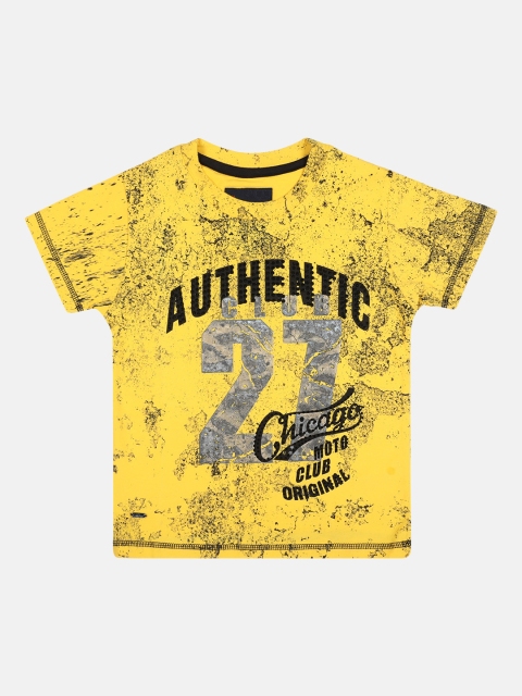 Lil Tomatoes Boys Yellow Printed Round Neck T-shirt