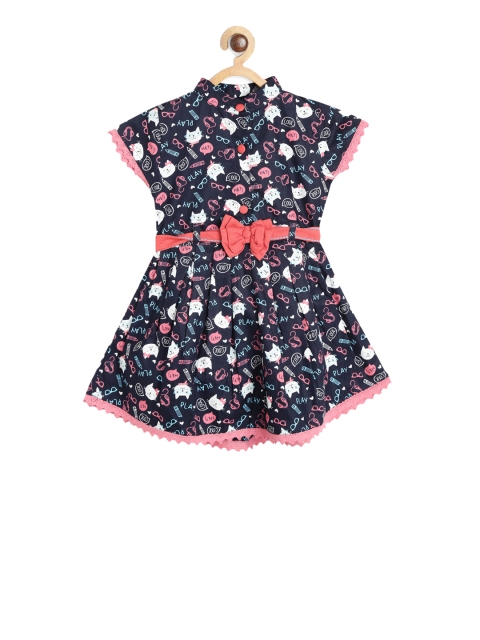 Bella Moda Girls Navy Blue Quickly Printed Fit and Flare Dress