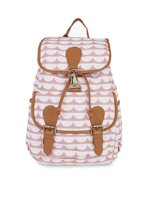 KLEIO Women Pink & White Printed Backpack