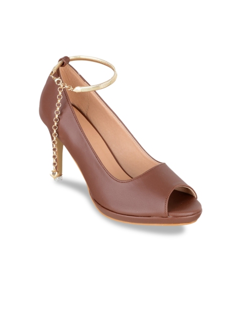 Sherrif Shoes Women Brown Solid Peep Toes