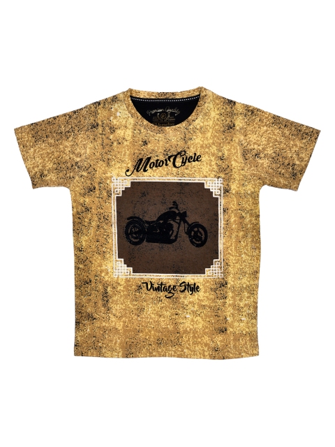 Lil Tomatoes Boys Brown And Beige Printed Round Neck T-shirt