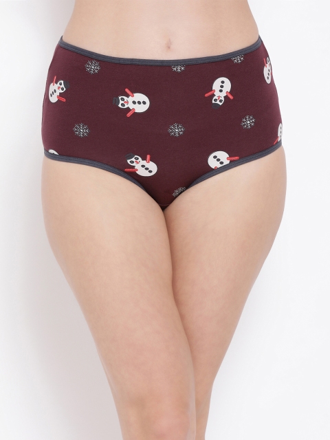 Clovia Women Burgundy Printed Hipster Briefs PN3424P15S