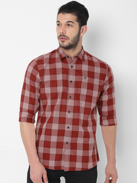 Allen Solly Sport Men Red White Regular Fit Checked Casual Shirt
