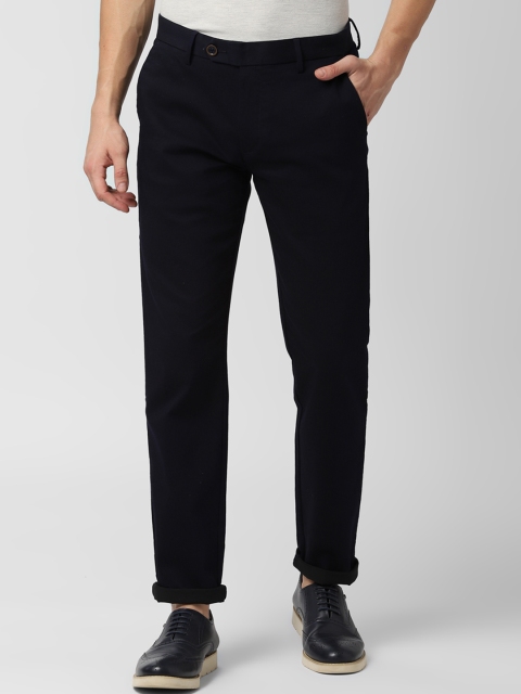 Peter England Casuals Men Navy Blue Slim Fit Solid Regular Trousers