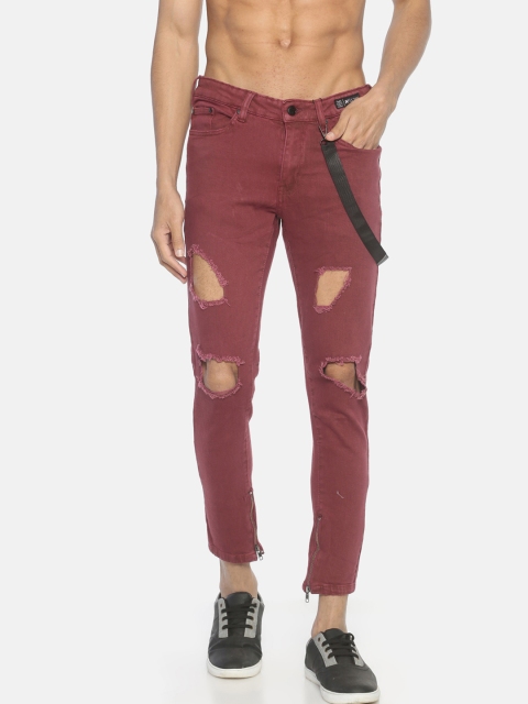 KULTPRIT Men Mauve Skinny Fit Mid-Rise Mildly Distressed Jeans