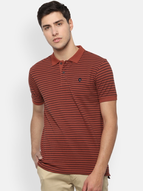Van Heusen Sport Men Brown Black Striped Polo Collar Pure Cotton T-shirt