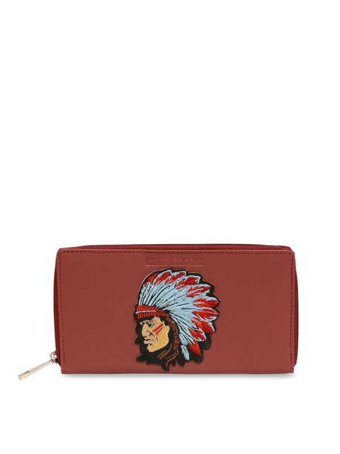 Pink Potato Women Maroon Solid Leather Zip Around Wallet