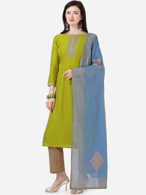 Stylee LIFESTYLE Green & Beige Art Silk Unstitched Dress Material