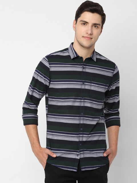 Allen Solly Sport Men Navy Blue Grey Regular Fit Striped Casual Shirt