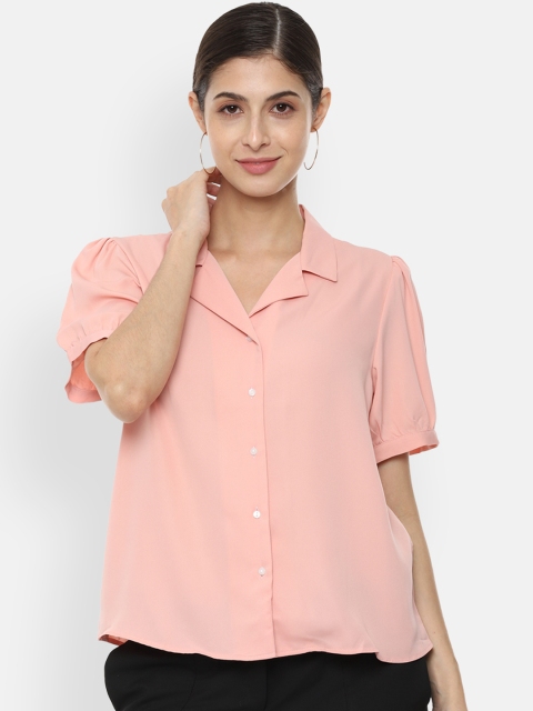 Van Heusen Woman Peach-Coloured Regular Fit Solid Casual Shirt