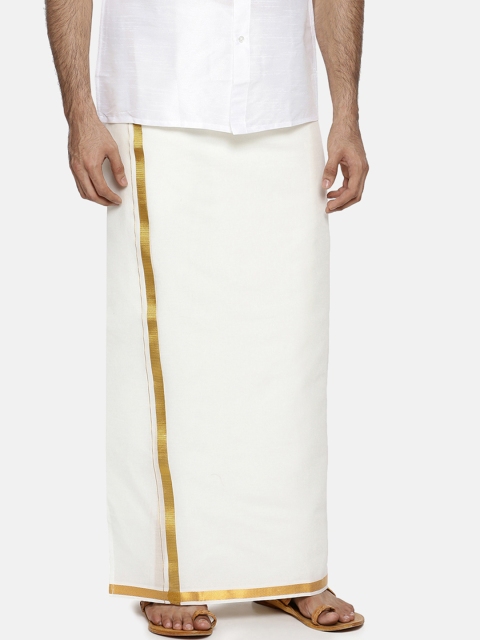 RAMRAJ COTTON Men Cream-Coloured Solid Readymade Double Dhoti