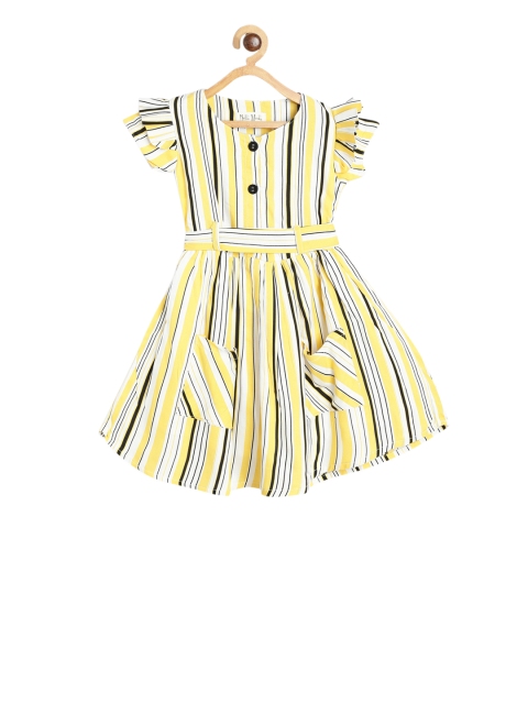 Bella Moda Girls Yellow & White Striped Fit and Flare Dress