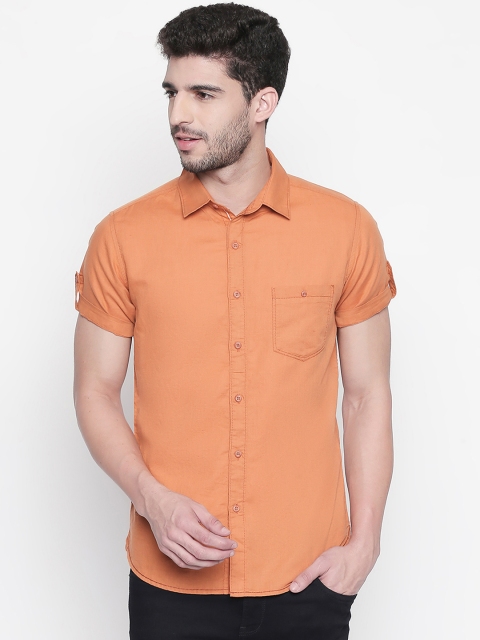 Mufti Men Orange Slim Fit Solid Casual Shirt