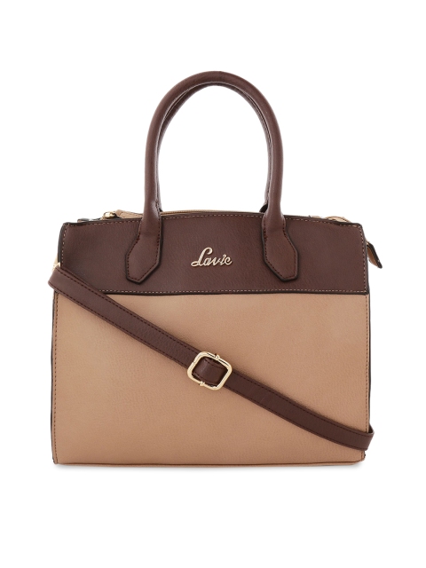 Lavie Beige & Brown Colourblocked Handheld Bag