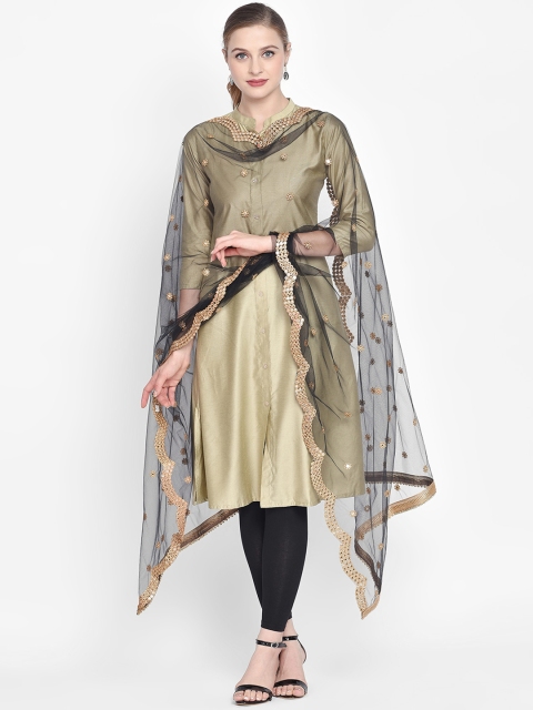 Dupatta Bazaar Women Black & Gold-Toned Embroidered Dupatta