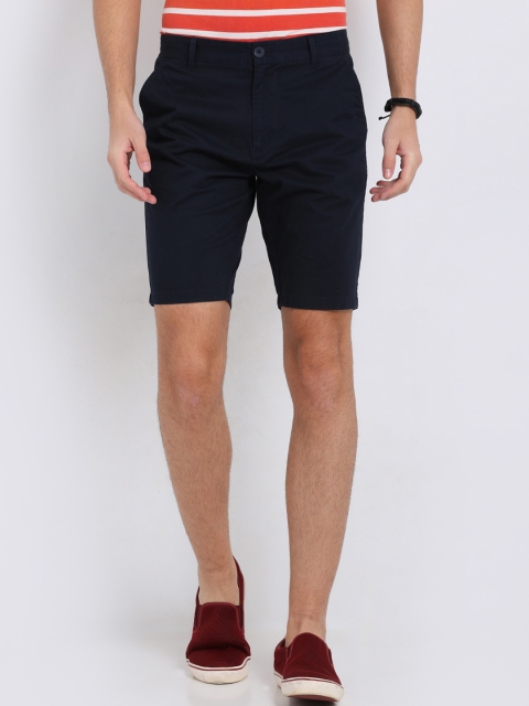 t-base Men Navy Blue Solid Regular Fit Regular Shorts