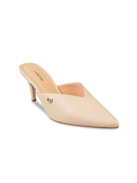 Mochi Women Beige Solid Mules
