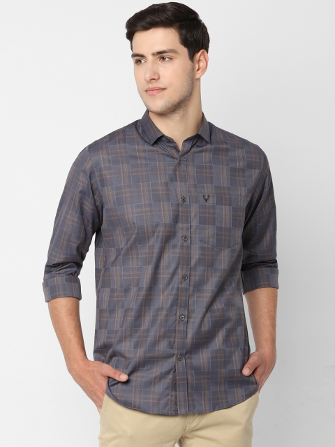 Allen Solly Men Grey & Orange Slim Fit Checked Casual Shirt