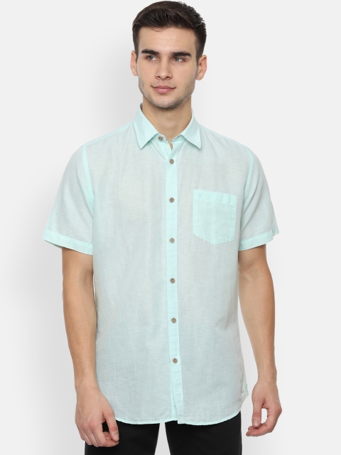 Van Heusen Sport Men Turquoise Blue Slim Fit Solid Casual Shirt