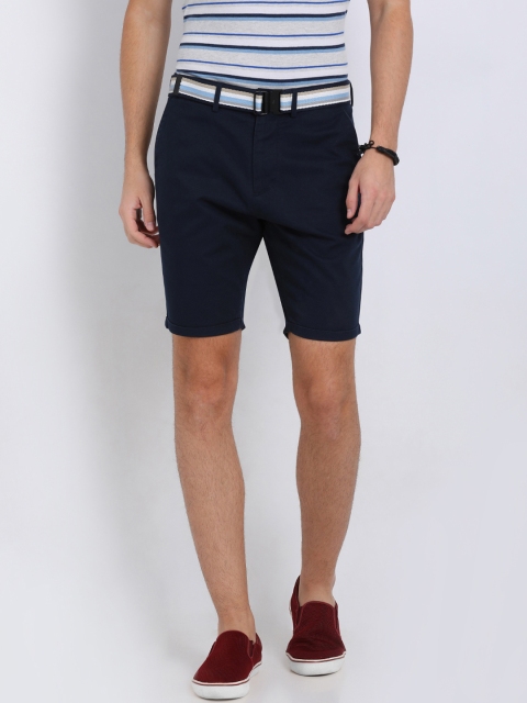 t-base Men Navy Blue Solid Regular Fit Regular Shorts