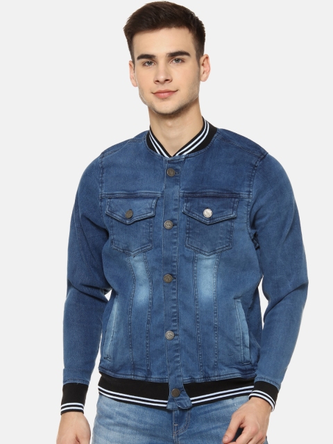 Campus Sutra Men Blue Solid Windcheater Denim Jacket