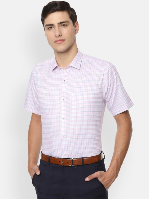 Van Heusen Men Pink & Blue Regular Fit Checked Formal Shirt