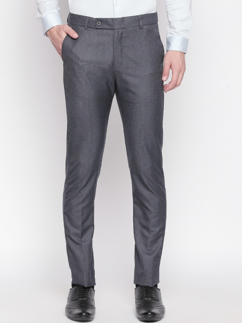 Solemio Men Grey Regular Fit Solid Regular Trousers
