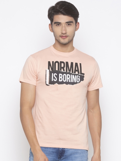 Globus Men Peach-Coloured Printed Round Neck T-shirt