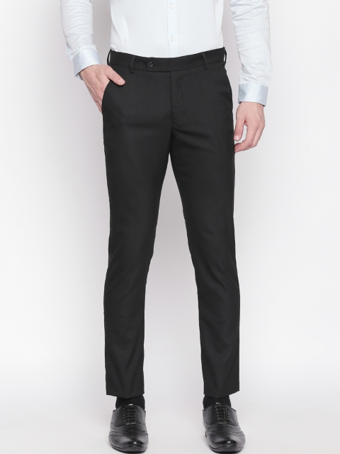 Solemio Men Black Slim Fit Solid Regular Trousers