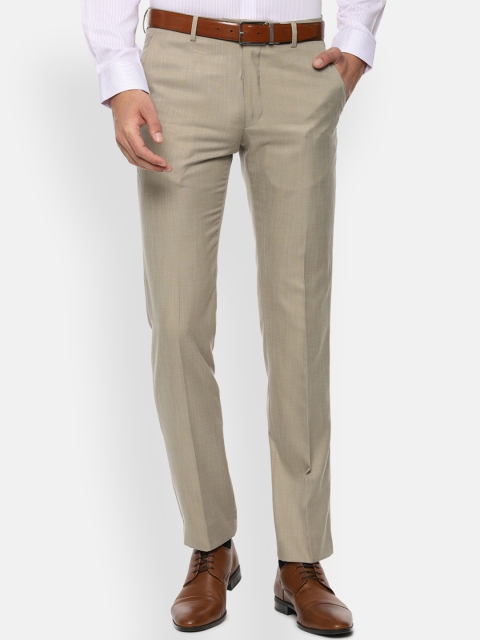 Van Heusen Men Beige Slim Fit Solid Regular Trousers