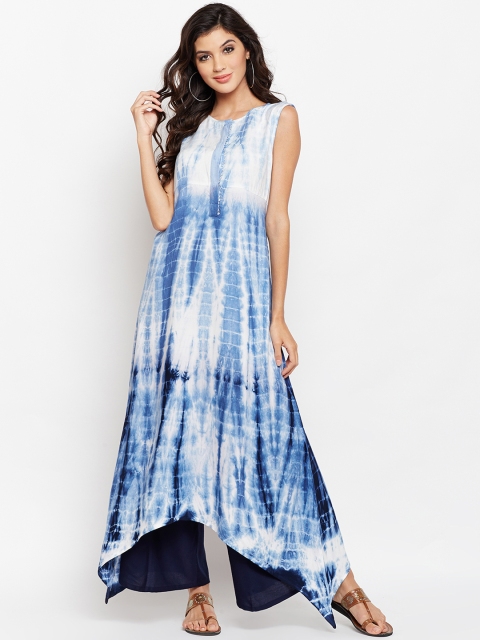 studio rasa Women Blue & White Dyed Kurti with Palazzos