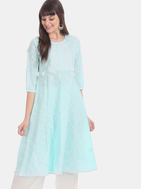 Anahi Women Blue Embroidered A-Line Kurta