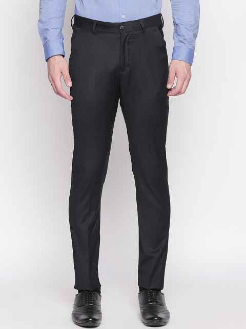 Solemio Men Navy Blue Regular Fit Solid Regular Trousers
