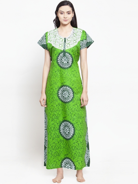 Secret Wish Green & White Printed Nightdress