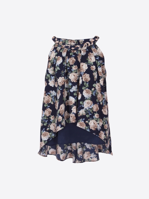 CUTECUMBER Girls Navy Blue & Beige Printed A-Line Top