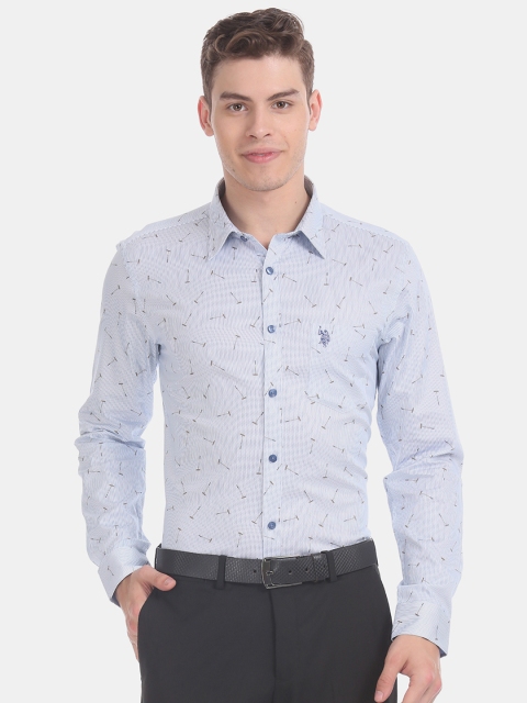 U.S. Polo Assn. Men Blue & Beige Slim Fit Printed Formal Shirt