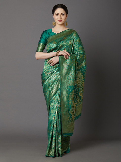 Mitera Green & Gold-Toned Silk Blend Woven Design Banarasi Saree
Mitera Green & Gold-Toned Silk Blend Woven Design Banarasi Saree