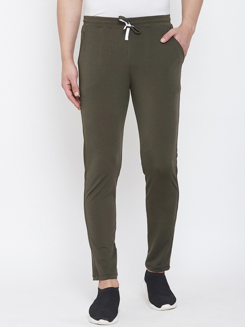 CHROME & CORAL Men Olive Green Solid Slim Fit Track Pants
