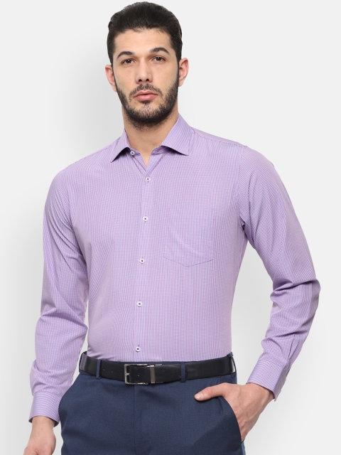 Van Heusen Men Purple & White Regular Fit Checked Formal Shirt