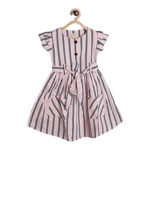 Bella Moda Girls Pink & Black Striped Fit and Flare Dress