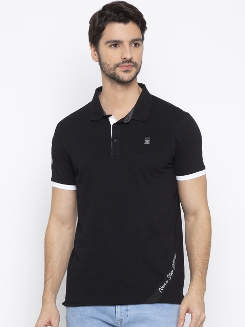 SPYKAR Men Black Colourblocked Polo Collar T-shirt