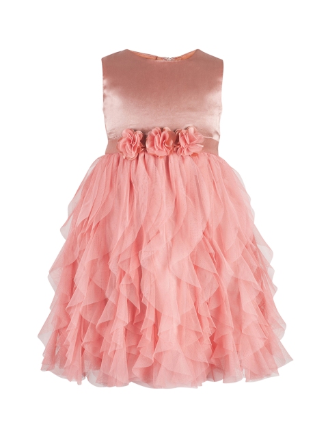 Toy Balloon kids Girls Peach-Coloured Solid Fit and Flare Dress