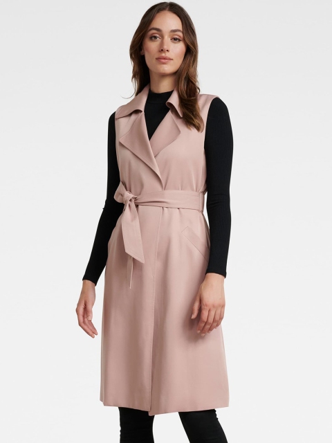 Forever New Women Pink Solid Longline Trench Coat