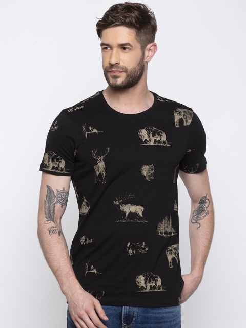 SPYKAR Men Black Printed Round Neck T-shirt