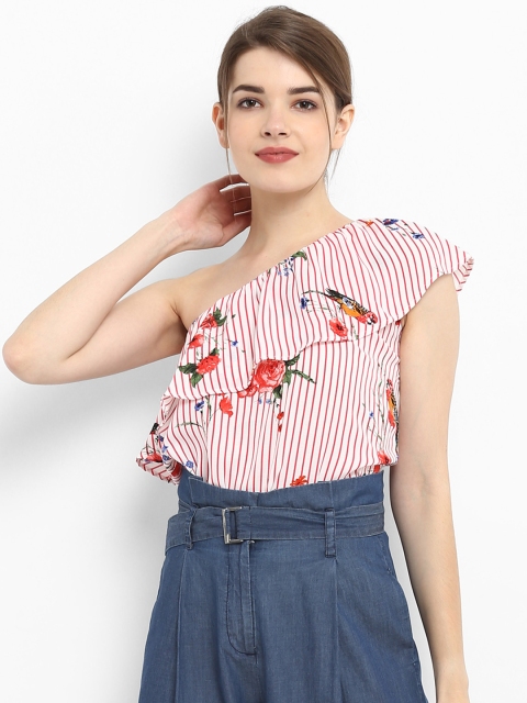 FOSH Women Pink Striped Tiered Top