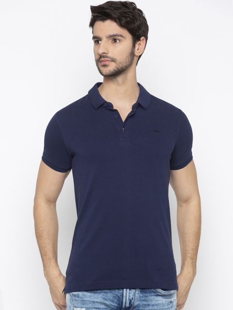 SPYKAR Men Blue Solid Polo Collar T-shirt