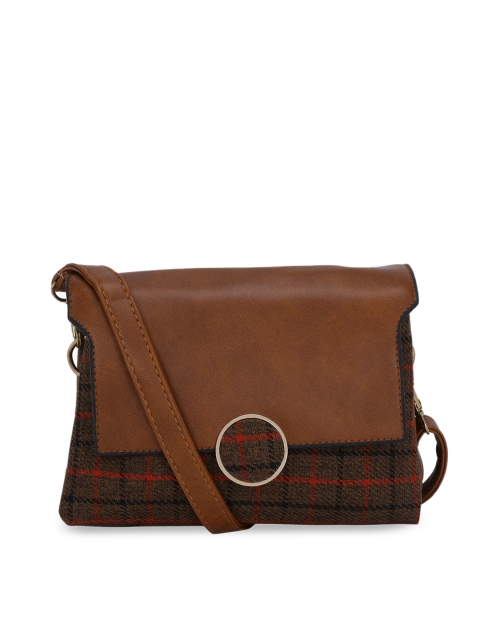 Satchel Bags Brown Checked Sling Bag