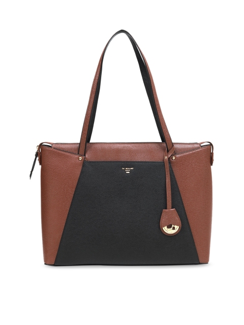 Da Milano Black & Brown Colourblocked Shoulder Leather Bag