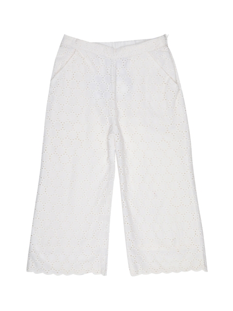 ELLE Girls White Regular Fit Self Design Parallel Trousers