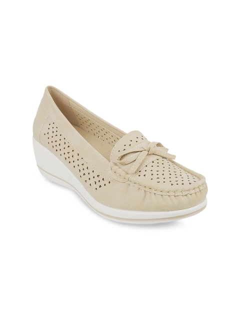 Mochi Women Beige Laser Cut Pumps
